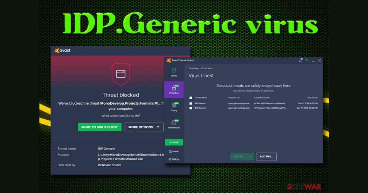 Avast Traced idp.generic as Threat