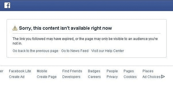 Reasons about Facebook Error this Content isn’t Available Right Now