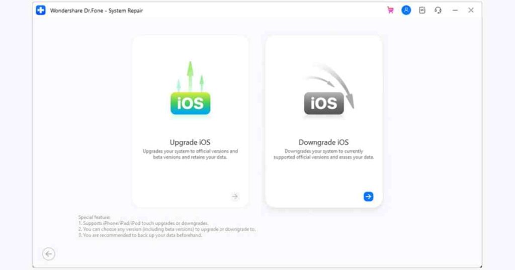 choose downgrade ios feature