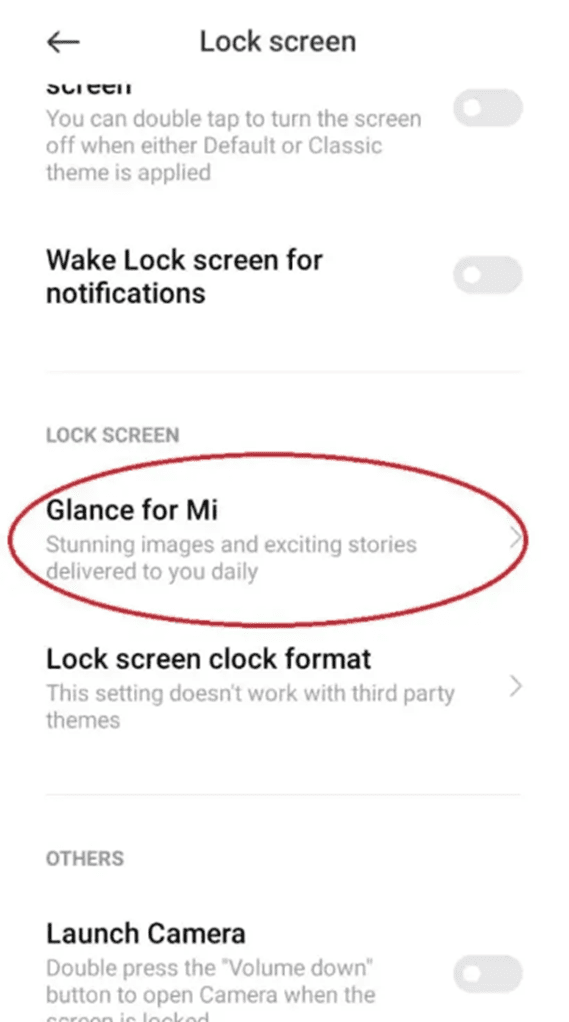 step 3 of how to turn off Glance in Mi