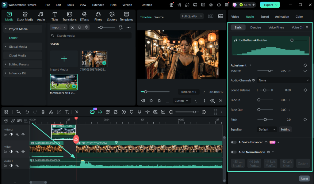 build-layered-video-pc audio adjustment in filmora