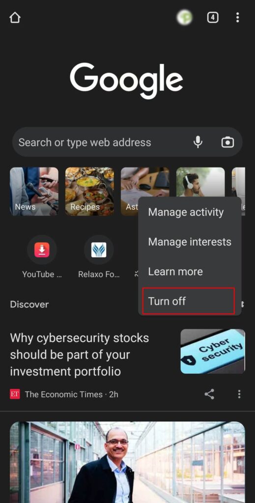 turn off chrome article suggestions